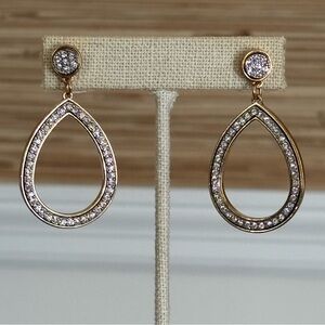 Stunning gold with silver accents and rhinestone dangle earrings NEVER WORN